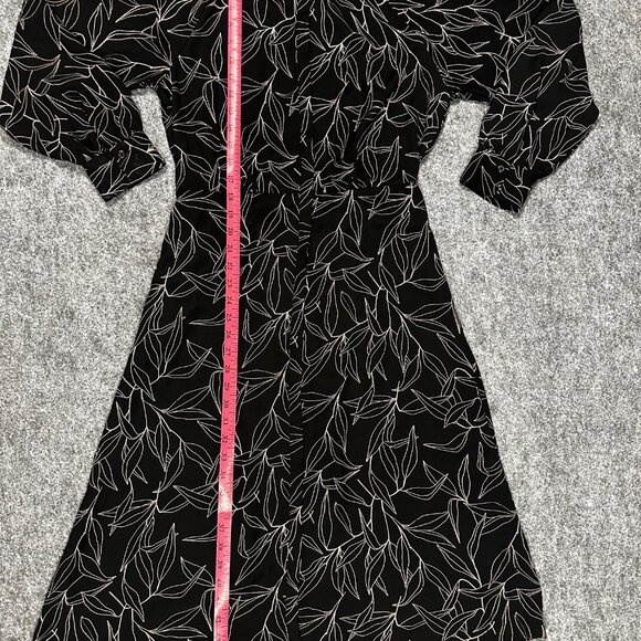 A New Day Womens Black Lilac Floral Print Midi Dress Medium Long Sleeve Elegant - Picture 4 of 11